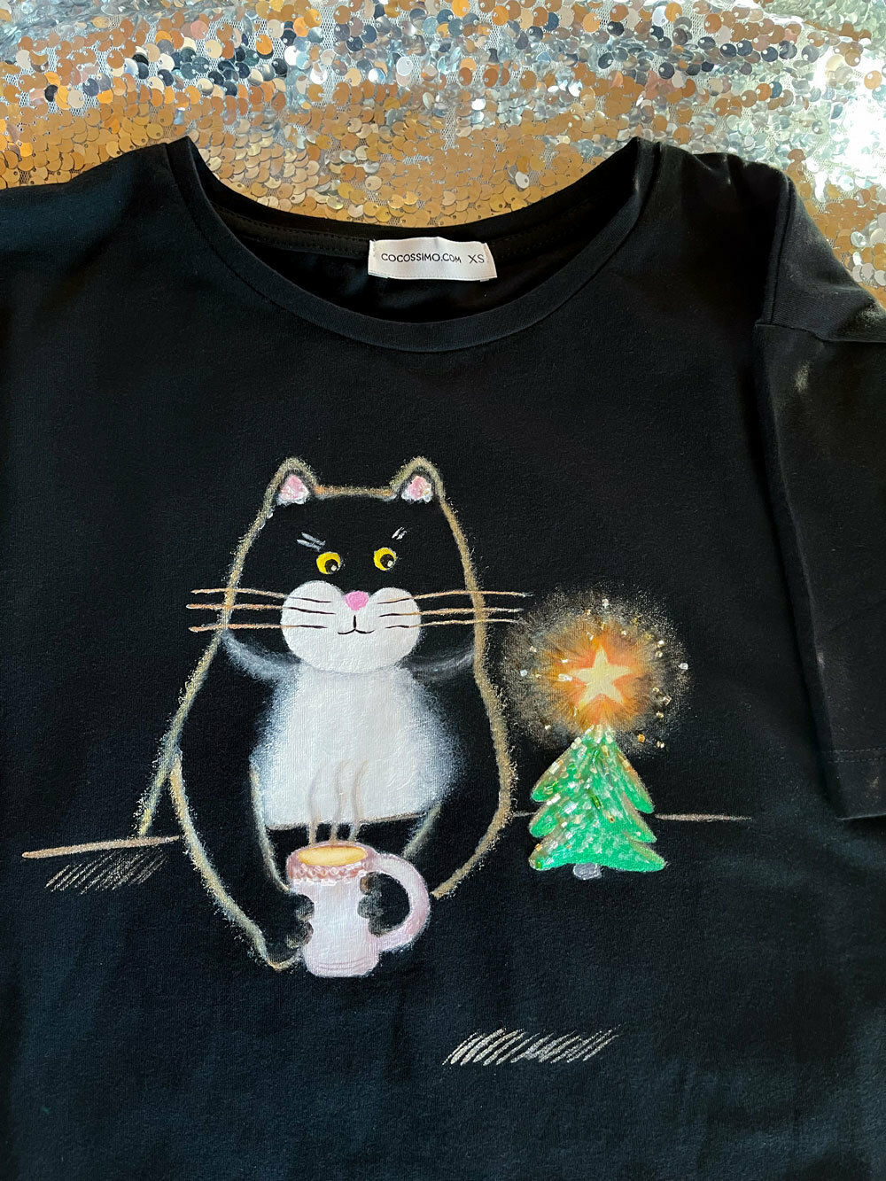 Футболка кот новогодний